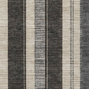HomeRoots 9' X 12' Stylish Black, Ivory & Gray Striped Washable Area Rug with UV Protection for Busy Homes 709263