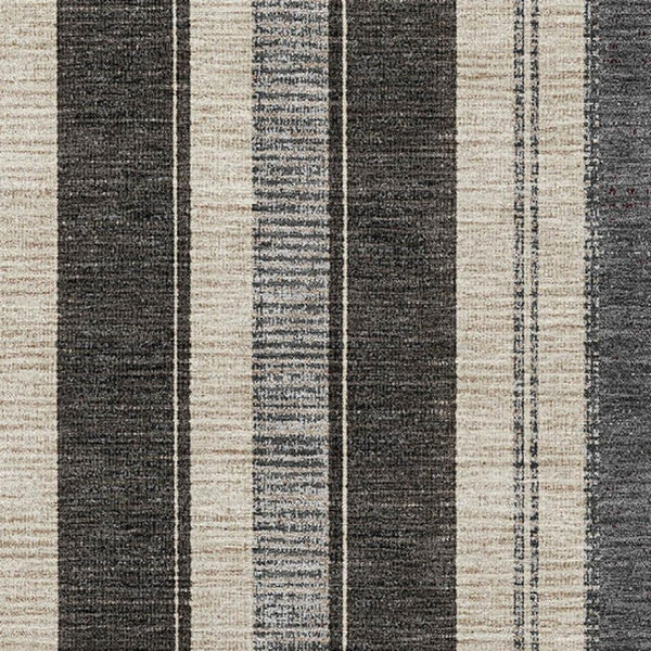HomeRoots 9' X 12' Stylish Black, Ivory & Gray Striped Washable Area Rug with UV Protection for Busy Homes 709263