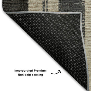 HomeRoots 10' X 14' Black Ivory Gray Striped Washable Area Rug – UV Protected, Stain-Resistant & Durable Design 709264