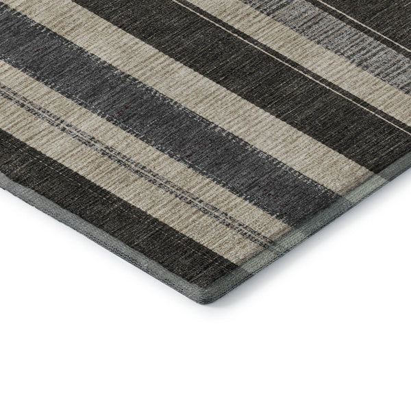 HomeRoots 10' X 14' Black Ivory Gray Striped Washable Area Rug – UV Protected, Stain-Resistant & Durable Design 709264