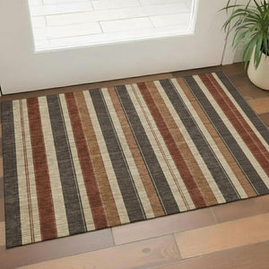 HomeRoots 5' X 8' Chocolate Rust And Beige Striped Rug - Washable, Stain Resistant, UV Protected for Homes 709266