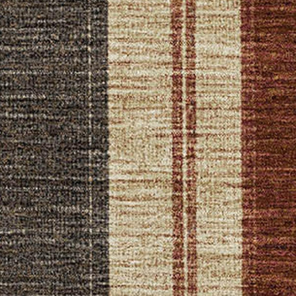 HomeRoots 5' X 8' Chocolate Rust And Beige Striped Rug - Washable, Stain Resistant, UV Protected for Homes 709266