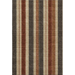 HomeRoots 8' Washable Round Rug in Chocolate, Rust & Beige Stripes – UV Protected, Stain-Resistant & Durable 709267