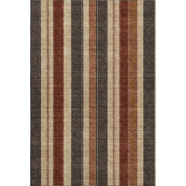 HomeRoots 8' Washable Round Rug in Chocolate, Rust & Beige Stripes – UV Protected, Stain-Resistant & Durable 709267