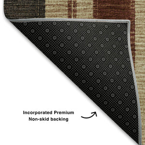 HomeRoots 8' Washable Round Rug in Chocolate, Rust & Beige Stripes – UV Protected, Stain-Resistant & Durable 709267