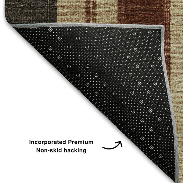 HomeRoots 8' Washable Round Rug in Chocolate, Rust & Beige Stripes – UV Protected, Stain-Resistant & Durable 709267