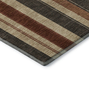 HomeRoots 8' Washable Round Rug in Chocolate, Rust & Beige Stripes – UV Protected, Stain-Resistant & Durable 709267