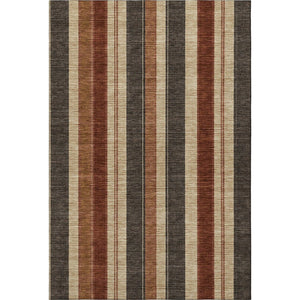 HomeRoots 8' Washable Round Rug in Chocolate, Rust & Beige Stripes – UV Protected, Stain-Resistant & Durable 709267