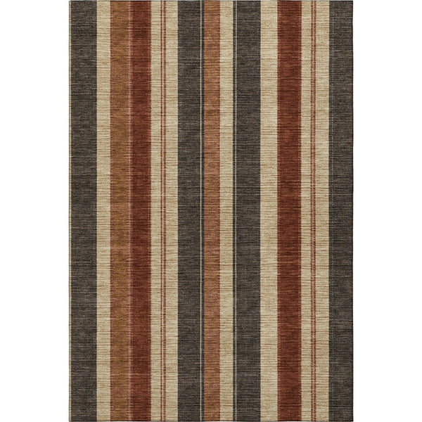 HomeRoots 8' Washable Round Rug in Chocolate, Rust & Beige Stripes – UV Protected, Stain-Resistant & Durable 709267