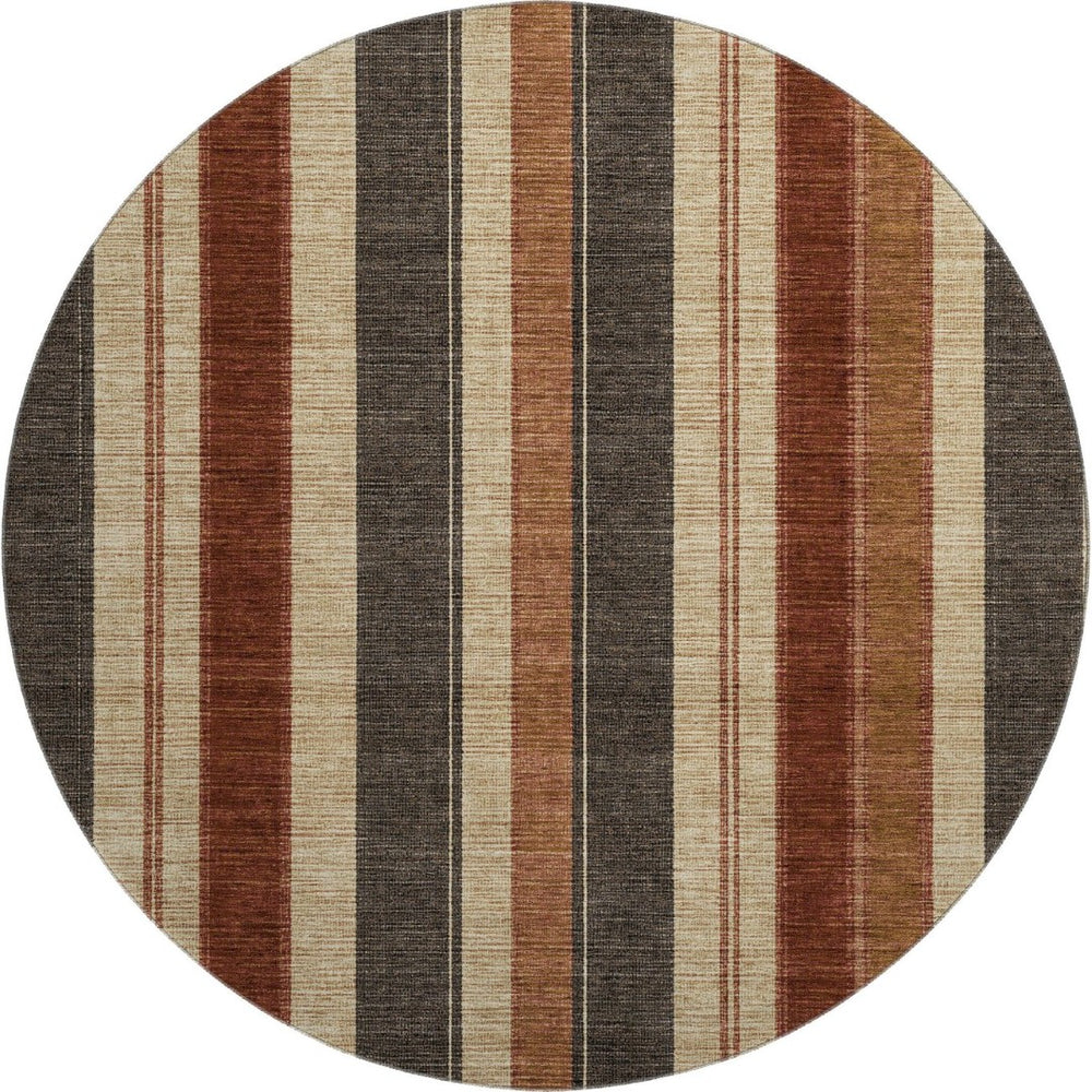 HomeRoots 8' X 10' Chocolate Rust Beige Striped Area Rug – Durable, Washable, UV Protected for Everyday Living 709268