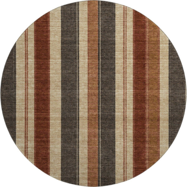 HomeRoots 8' X 10' Chocolate Rust Beige Striped Area Rug – Durable, Washable, UV Protected for Everyday Living 709268
