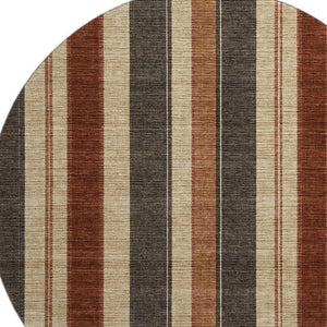 HomeRoots 8' X 10' Chocolate Rust Beige Striped Area Rug – Durable, Washable, UV Protected for Everyday Living 709268