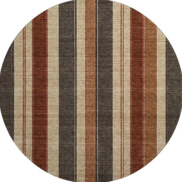 HomeRoots 8' X 10' Chocolate Rust Beige Striped Area Rug – Durable, Washable, UV Protected for Everyday Living 709268