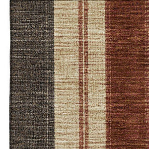 HomeRoots 9' X 12' Chocolate Rust & Beige Striped Washable Area Rug – Durable, UV-Protected, Pet-Friendly Design! 709269