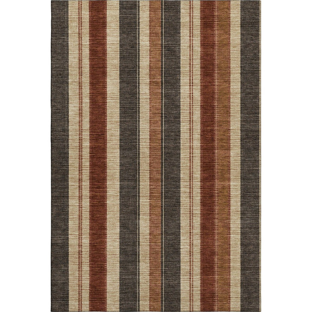 HomeRoots 10' X 14' Chocolate Rust & Beige Striped Area Rug – Washable, UV-Protected, Durable Design for Homes 709270