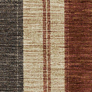 HomeRoots 10' X 14' Chocolate Rust & Beige Striped Area Rug – Washable, UV-Protected, Durable Design for Homes 709270