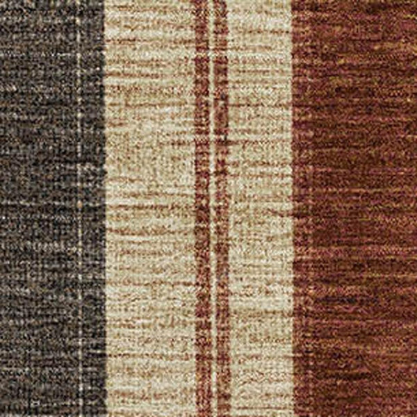 HomeRoots 10' X 14' Chocolate Rust & Beige Striped Area Rug – Washable, UV-Protected, Durable Design for Homes 709270