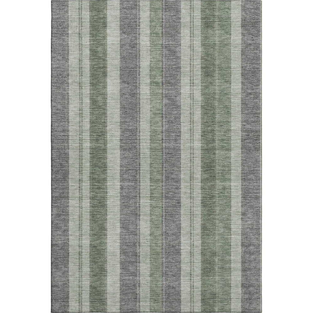 HomeRoots 5' Green and Gray Striped Area Rug - Washable, UV Protected, Durable for High-Traffic Spaces 709272