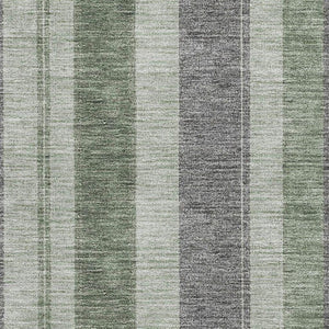 HomeRoots 5' Green and Gray Striped Area Rug - Washable, UV Protected, Durable for High-Traffic Spaces 709272