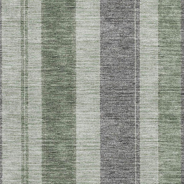 HomeRoots 5' Green and Gray Striped Area Rug - Washable, UV Protected, Durable for High-Traffic Spaces 709272