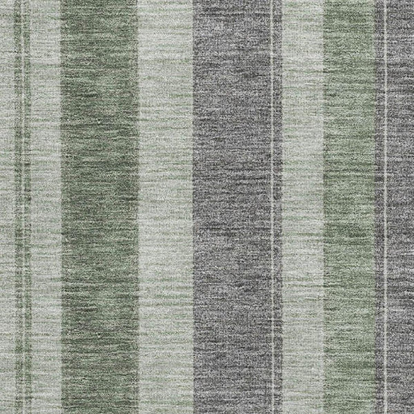 HomeRoots 8' Green and Gray Striped Washable Round Rug - Durable, UV-Protected, Stain Resistant for All Spaces! 709273