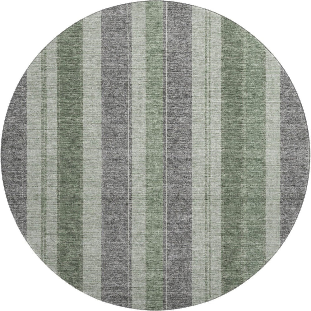 HomeRoots 8' X 10' Green and Gray Striped Area Rug - Washable, UV-Protected, Ideal for High-Traffic Spaces! 709274
