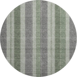 HomeRoots 8' X 10' Green and Gray Striped Area Rug - Washable, UV-Protected, Ideal for High-Traffic Spaces! 709274