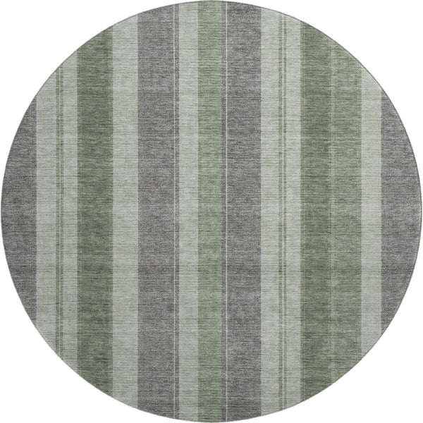 HomeRoots 8' X 10' Green and Gray Striped Area Rug - Washable, UV-Protected, Ideal for High-Traffic Spaces! 709274