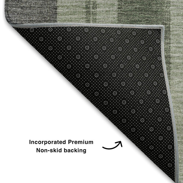 HomeRoots 8' X 10' Green and Gray Striped Area Rug - Washable, UV-Protected, Ideal for High-Traffic Spaces! 709274
