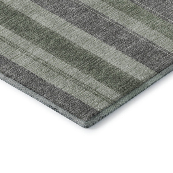 HomeRoots 8' X 10' Green and Gray Striped Area Rug - Washable, UV-Protected, Ideal for High-Traffic Spaces! 709274