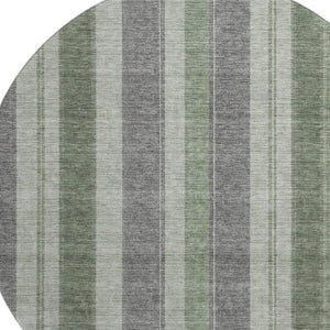 HomeRoots 8' X 10' Green and Gray Striped Area Rug - Washable, UV-Protected, Ideal for High-Traffic Spaces! 709274