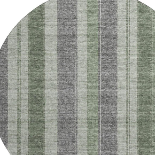 HomeRoots 8' X 10' Green and Gray Striped Area Rug - Washable, UV-Protected, Ideal for High-Traffic Spaces! 709274