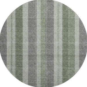 HomeRoots 8' X 10' Green and Gray Striped Area Rug - Washable, UV-Protected, Ideal for High-Traffic Spaces! 709274