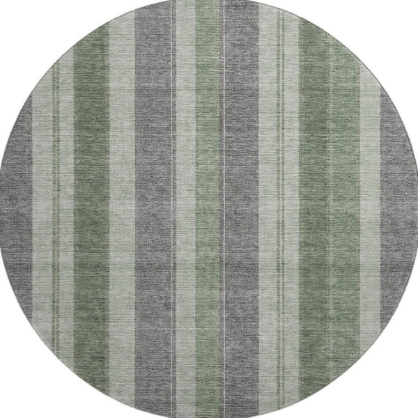 HomeRoots 8' X 10' Green and Gray Striped Area Rug - Washable, UV-Protected, Ideal for High-Traffic Spaces! 709274