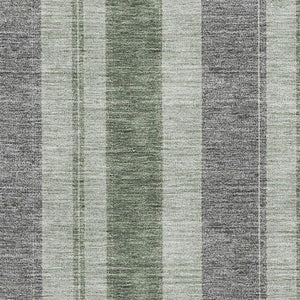 HomeRoots 9' X 12' Green and Gray Striped Washable Area Rug – Durable, UV-Protected, Ideal for Busy Homes! 709275
