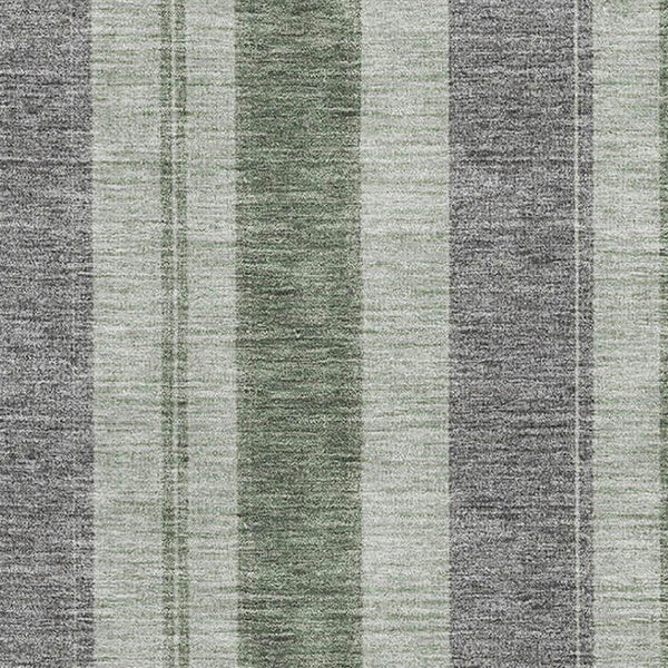 HomeRoots 9' X 12' Green and Gray Striped Washable Area Rug – Durable, UV-Protected, Ideal for Busy Homes! 709275