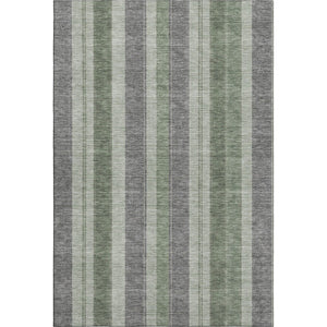 HomeRoots 10' Green and Gray Striped Washable Area Rug – Durable, Stain Resistant, UV Protected for High-Traffic Areas 709276