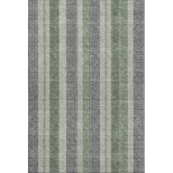 HomeRoots 10' Green and Gray Striped Washable Area Rug – Durable, Stain Resistant, UV Protected for High-Traffic Areas 709276