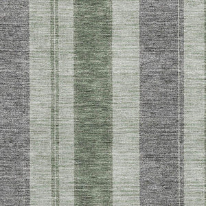 HomeRoots 10' Green and Gray Striped Washable Area Rug – Durable, Stain Resistant, UV Protected for High-Traffic Areas 709276