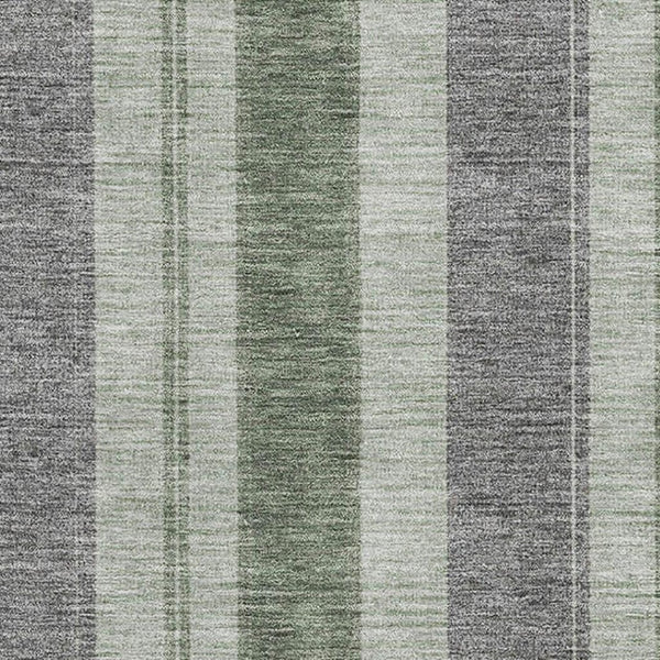 HomeRoots 10' Green and Gray Striped Washable Area Rug – Durable, Stain Resistant, UV Protected for High-Traffic Areas 709276