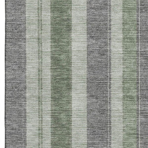 HomeRoots 10' Green and Gray Striped Washable Area Rug – Durable, Stain Resistant, UV Protected for High-Traffic Areas 709276
