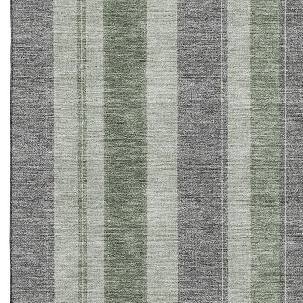 HomeRoots 10' Green and Gray Striped Washable Area Rug – Durable, Stain Resistant, UV Protected for High-Traffic Areas 709276