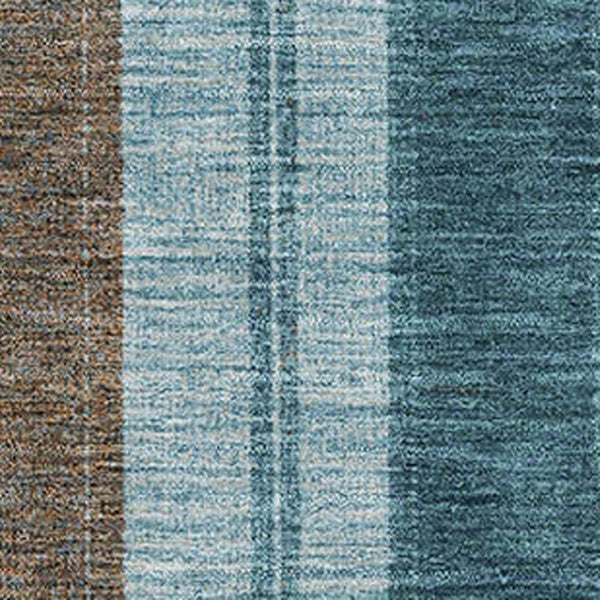 HomeRoots 5' X 8' Teal and Brown Striped Washable Area Rug - Durable, UV-Protected, Perfect for High-Traffic Spaces! 709278