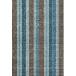 HomeRoots 8' Teal and Brown Striped Washable Round Rug - Durable, UV-Protected & Stain-Resistant Design! 709279