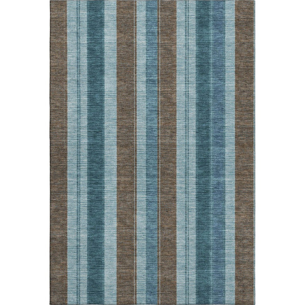 HomeRoots 8' Teal and Brown Striped Washable Round Rug - Durable, UV-Protected & Stain-Resistant Design! 709279