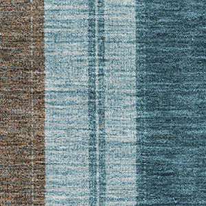 HomeRoots 8' Teal and Brown Striped Washable Round Rug - Durable, UV-Protected & Stain-Resistant Design! 709279