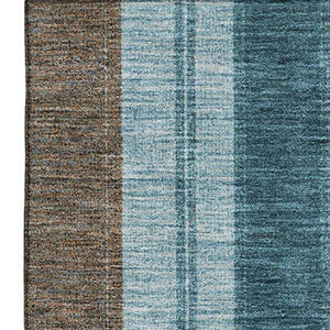 HomeRoots 8' Teal and Brown Striped Washable Round Rug - Durable, UV-Protected & Stain-Resistant Design! 709279
