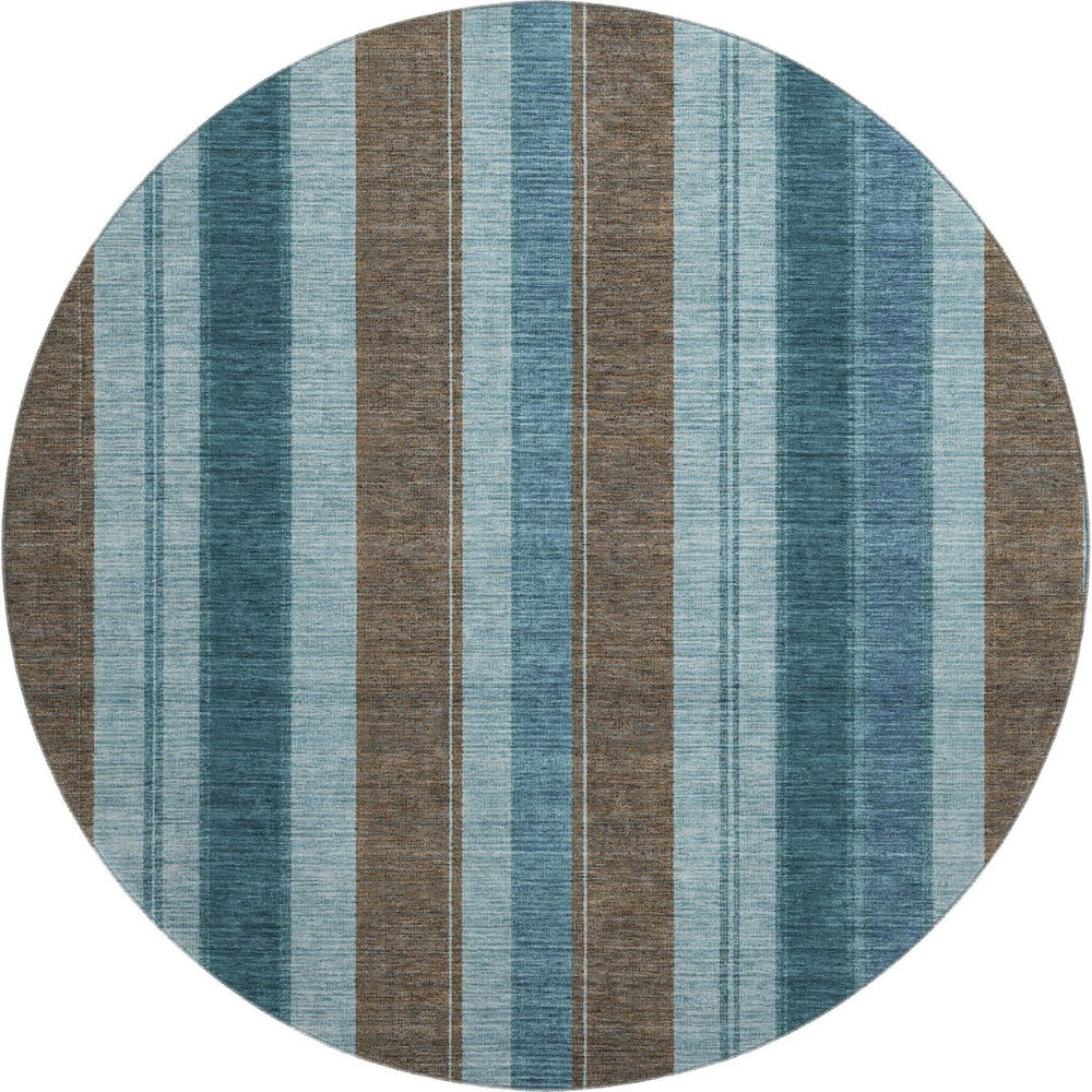 HomeRoots 8' X 10' Washable Teal & Brown Striped Area Rug with UV Protection for Stylish, Durable Spaces 709280