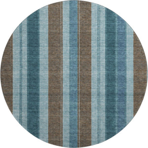 HomeRoots 8' X 10' Washable Teal & Brown Striped Area Rug with UV Protection for Stylish, Durable Spaces 709280