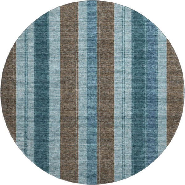 HomeRoots 8' X 10' Washable Teal & Brown Striped Area Rug with UV Protection for Stylish, Durable Spaces 709280